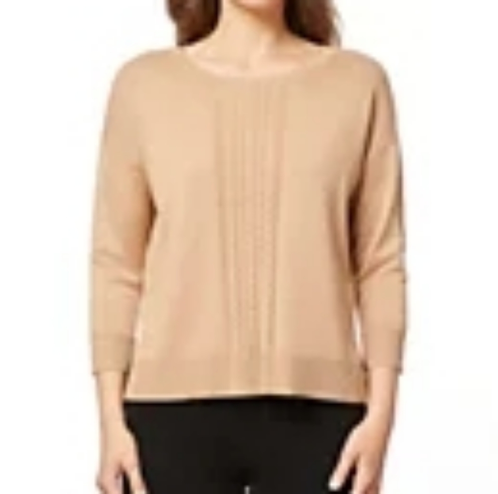 NWT - Melissa Paige "Camel" Scoop Neck  Cable-Knit Stripe Sweater - Size L
